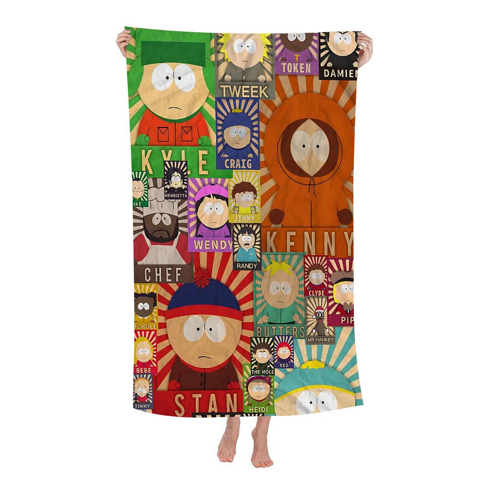 Amine S-South Cartoon P-Park Beach Towels Shower Towel Sauna Travel Spa Microfiber Quick Dry Gym Accessories Cute Room Decor