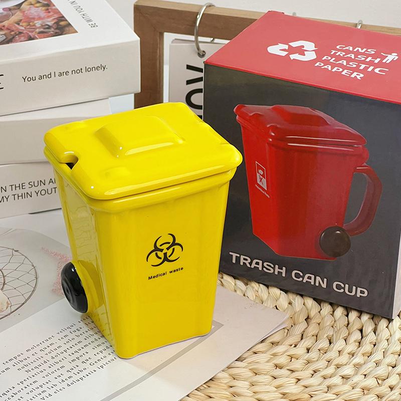 

Kawaii Green Ceramic Funny Trash Can Mug Novelty Cup for Office Home Unique Gag Gift for Coffee Tea Birthday 350ml