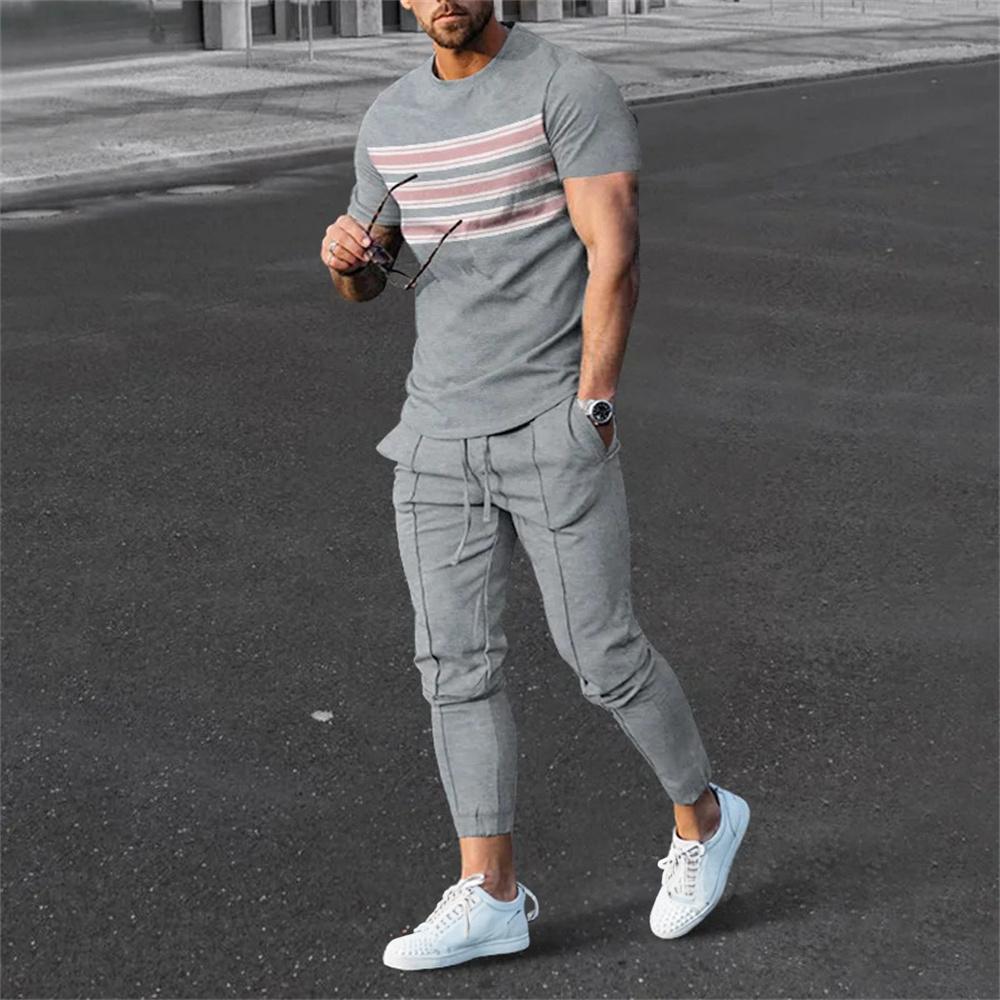 Set T-shirt e Pantaloni da Uomo Estate Manica Corta T-shirt Oversize Tute con Pantaloni da Tuta Completi con Stampe Pantaloni Tute Abbigliamento da Uomo