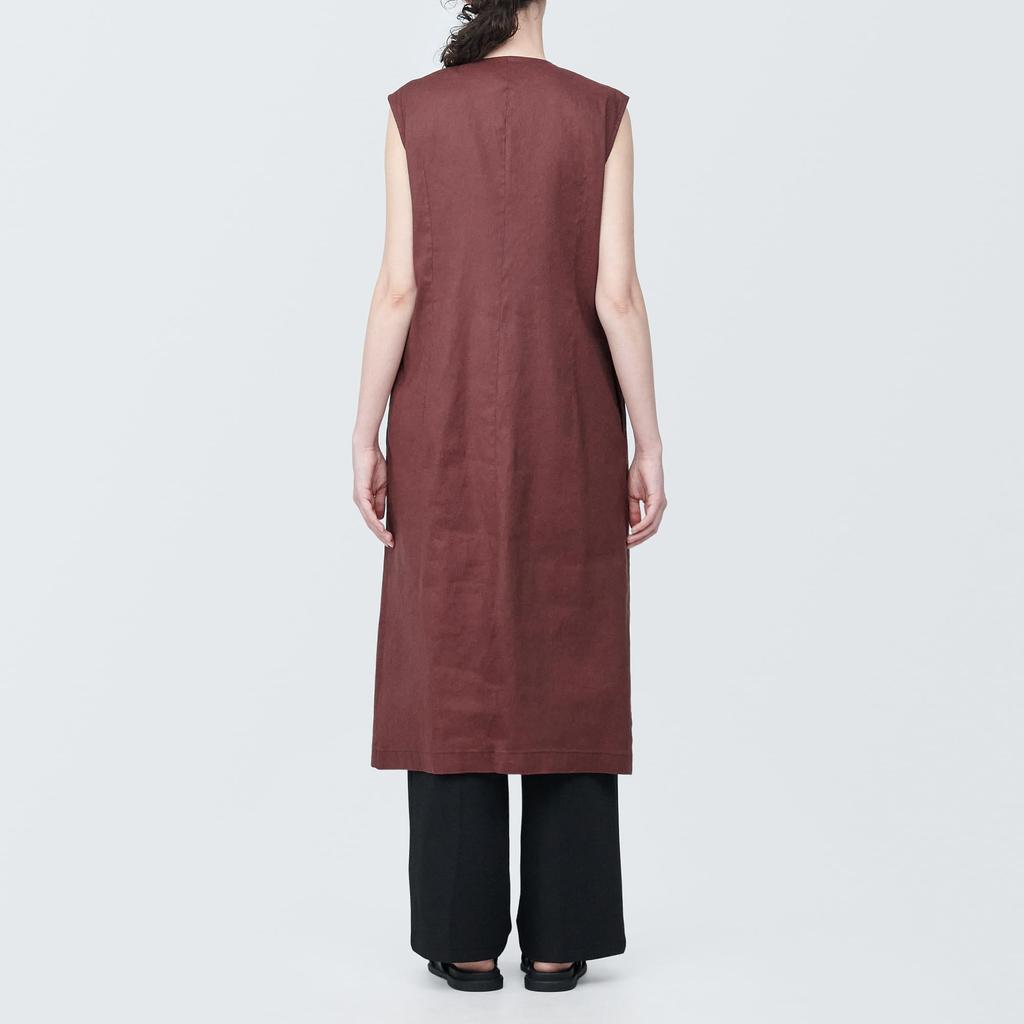 MUJI Hemp Blend Stretch Gilet Size XXL Women's Dress, Brown, BC2IHA4S, Women's