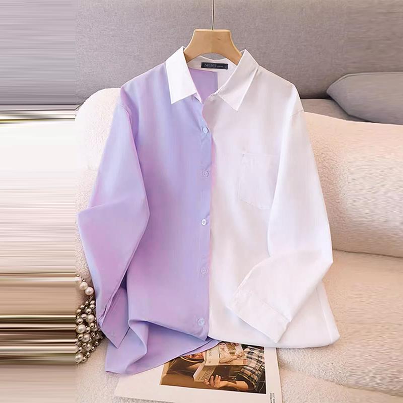 ZANZEA Women Autumn Fashion Long Sleeve Colorblock Pocket Decorated Shirts
