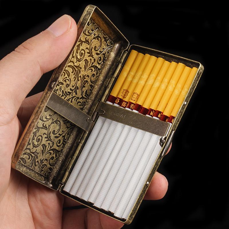 Retro Bronze Slim Cigarette Case for Men & Women - Holds 20