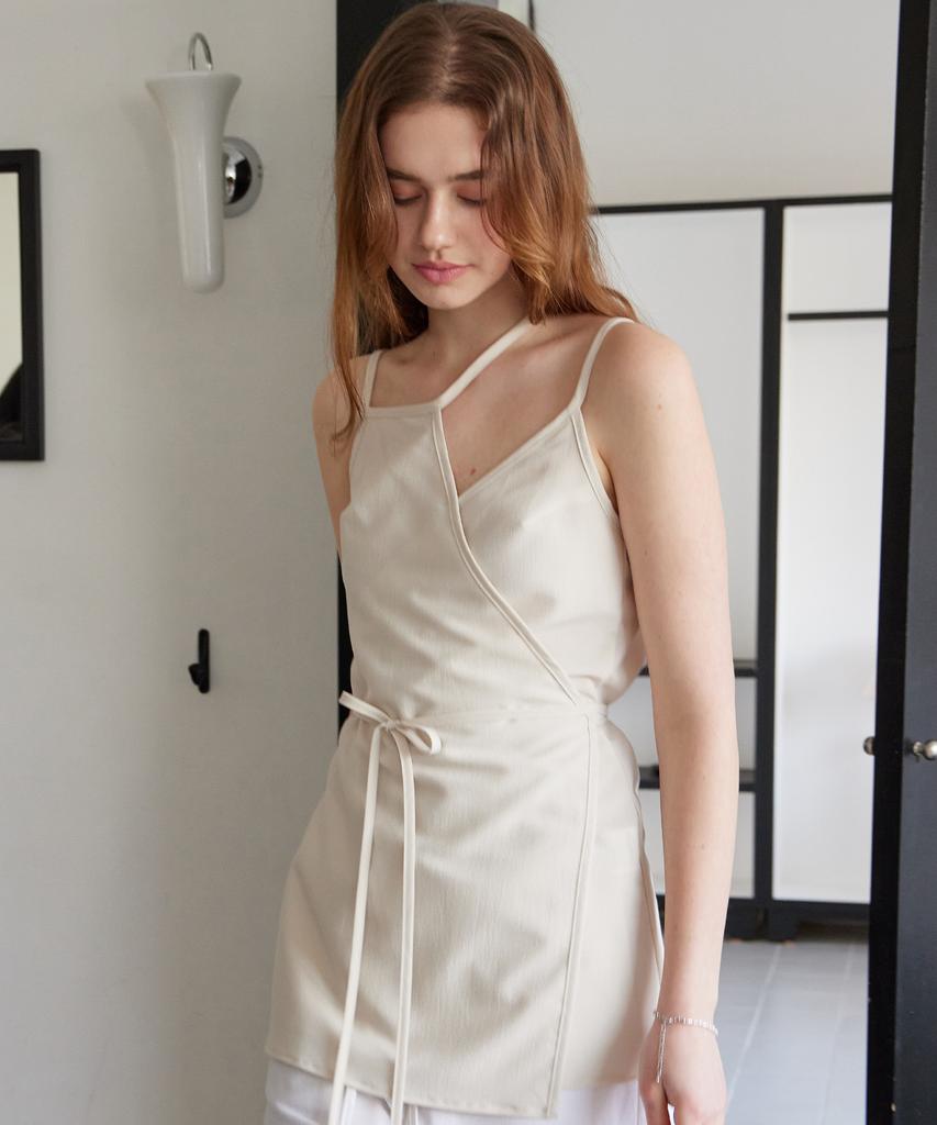 Itove Seoul Layered Sheer Wrap Dress Beige