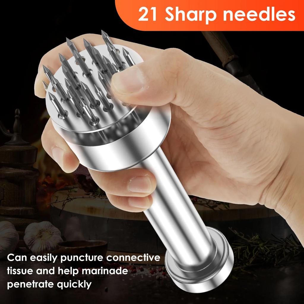 Stainless Steel Meat Tenderizer with 21 Needles Professional Kitchens Tool Firm Meat Grinder Compact Meat Piercing for Steak and