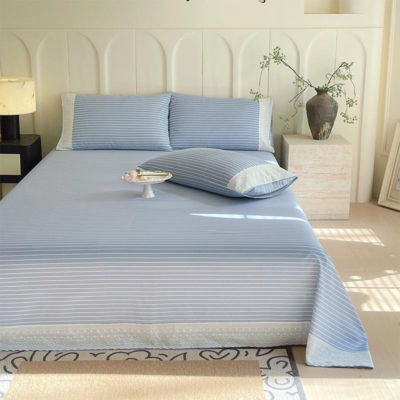 A-Class 100% Cotton Duvet Cover Set: Single Bed Sheet & Pillowcase, Thickened Cooling Mat for Dorm. 160*230cm sheet (for 1-1.2m bed)
