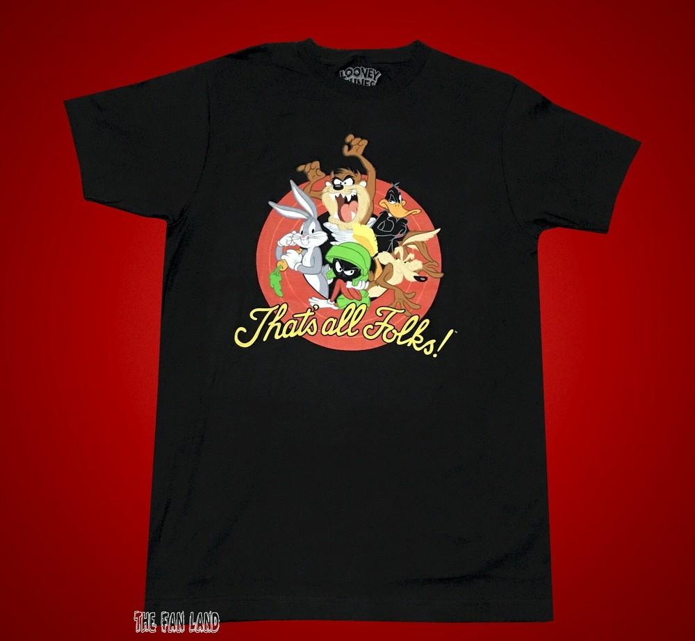 New Looney Tunes Thats All Folks Vintage Black Mens Unisex T-Shirt XL
