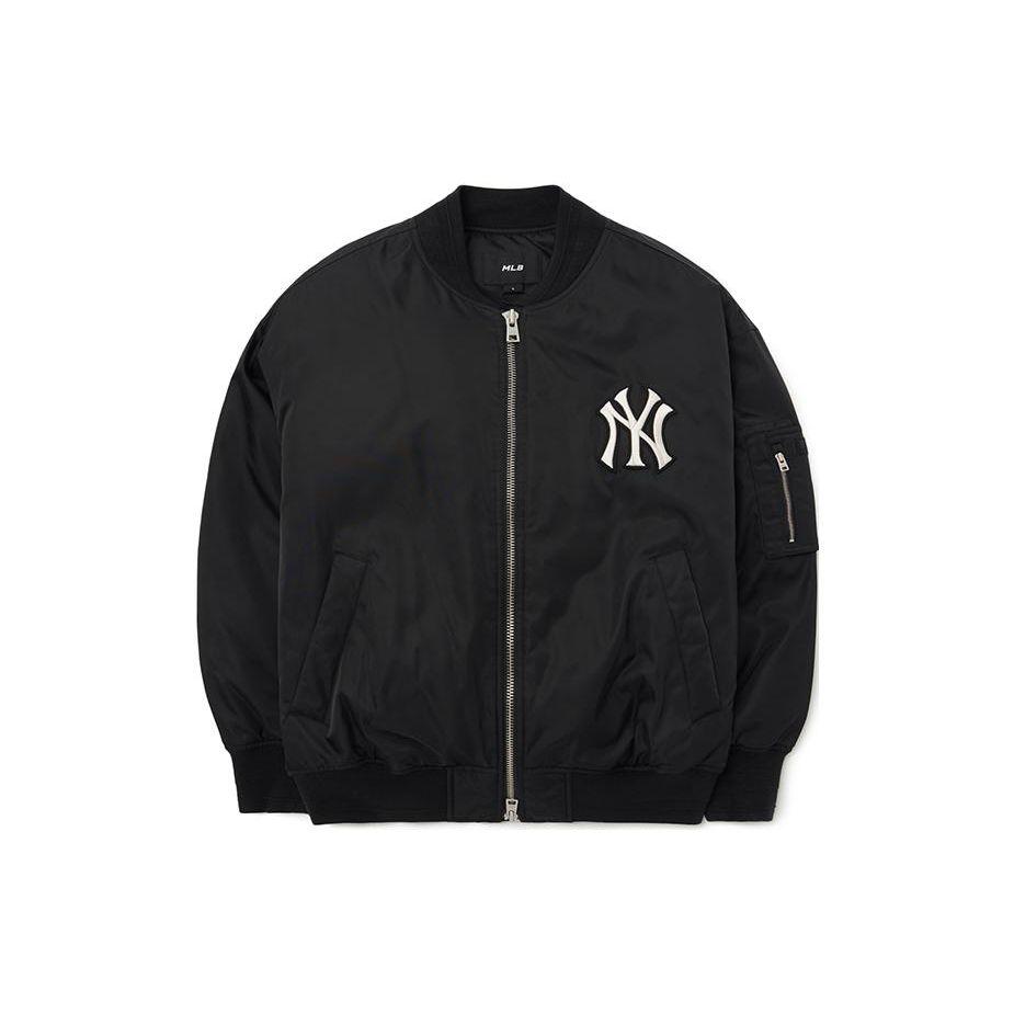 MLB New York Yankees FW22 Solid Color Logo Print Ribbed Collar Zip Jacket Unisex jackets Black 3AJPB0124-50BKS