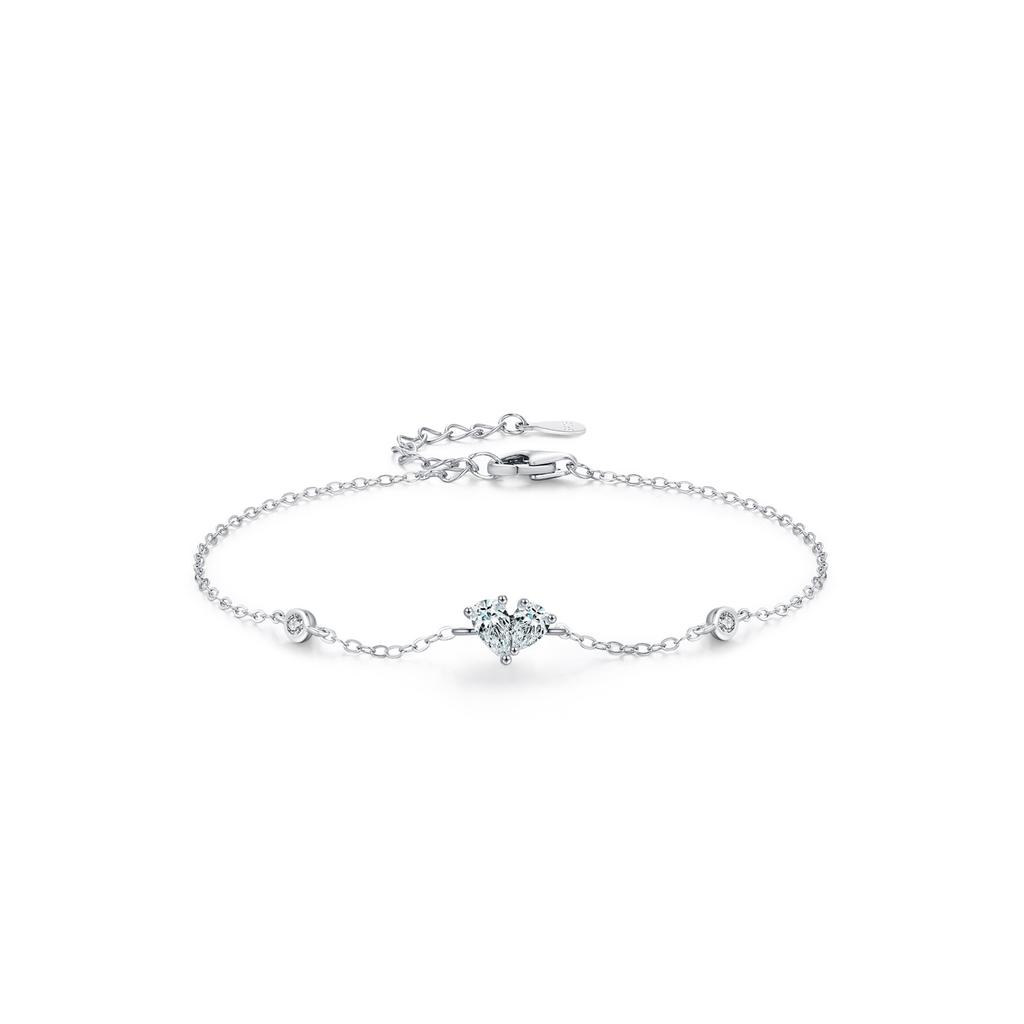 Moissanite 925 Sterling Silver Minimalist Heart-shaped Geometric Design Diamond Bracelet Adjustable Stacked Fashion Wedding Gift