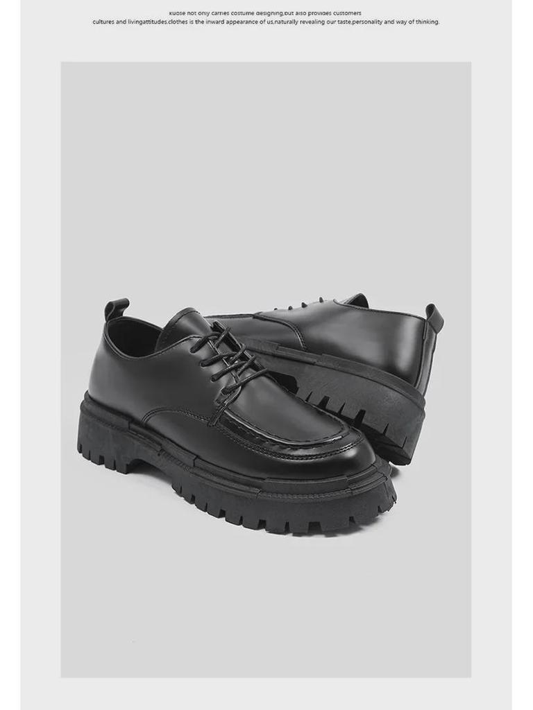 Men's Casual Black Leather Shoes - Autumn British Style, Thick Sole, Heightening Design, Fashionable College Footwear