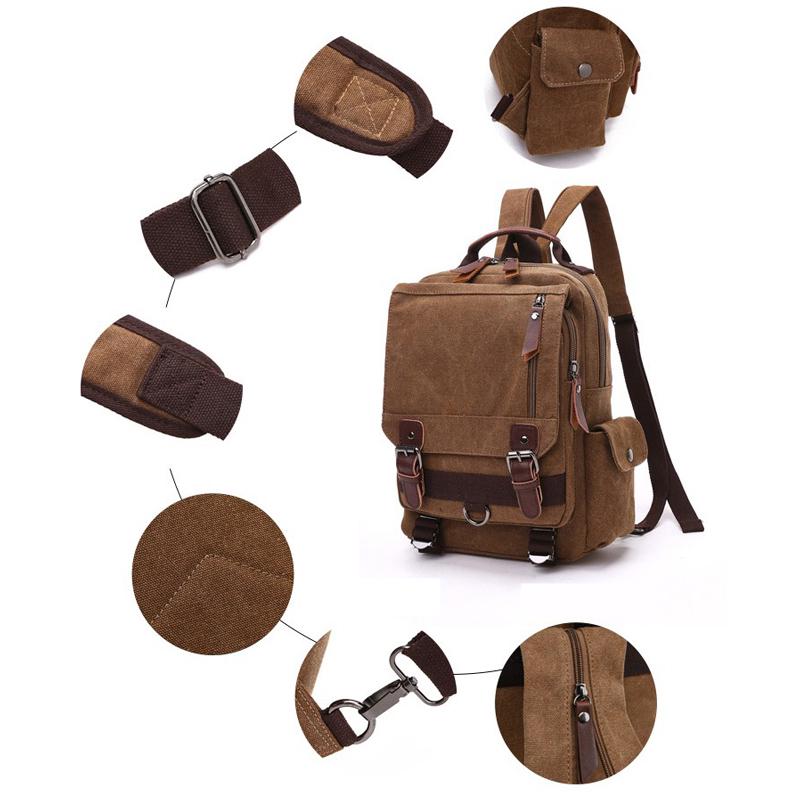 Kleiner Canvas-Reise-Multifunktions-Schulterrucksack für Männer und Frauen, Laptop-Rucksack, Tagesrucksack