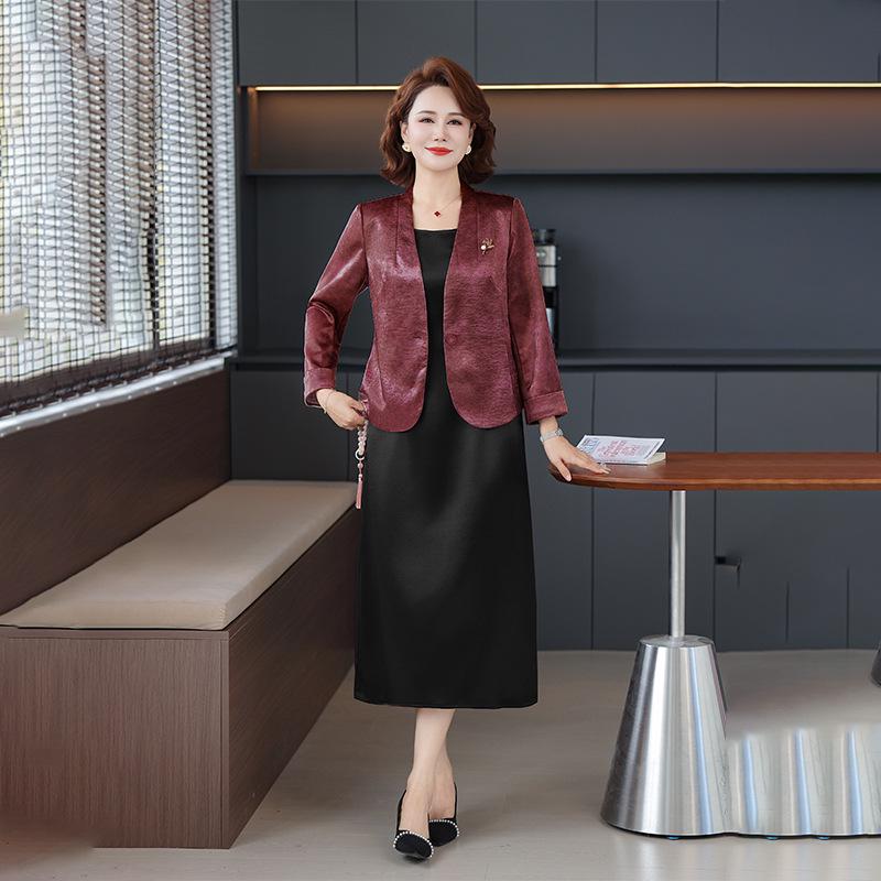 Spring Outerwear: Mother-in-Law's Wedding & Occasion Suit for Middle-aged Women - 2-Piece Top & Dress Set