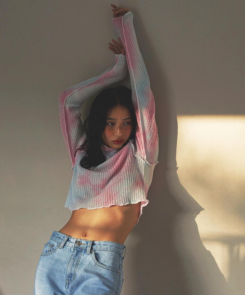 TOPGIRL Tie-Dye Overneck Crop Knit Top_T316Tp105