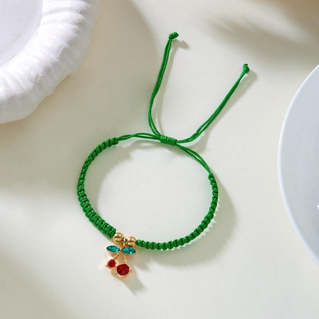 Fashion Simple Rhinestone Cherry Braided Bracelet for Women Delicate Colorful Charm Rope Bracelet Girls Party Jewelry Gift