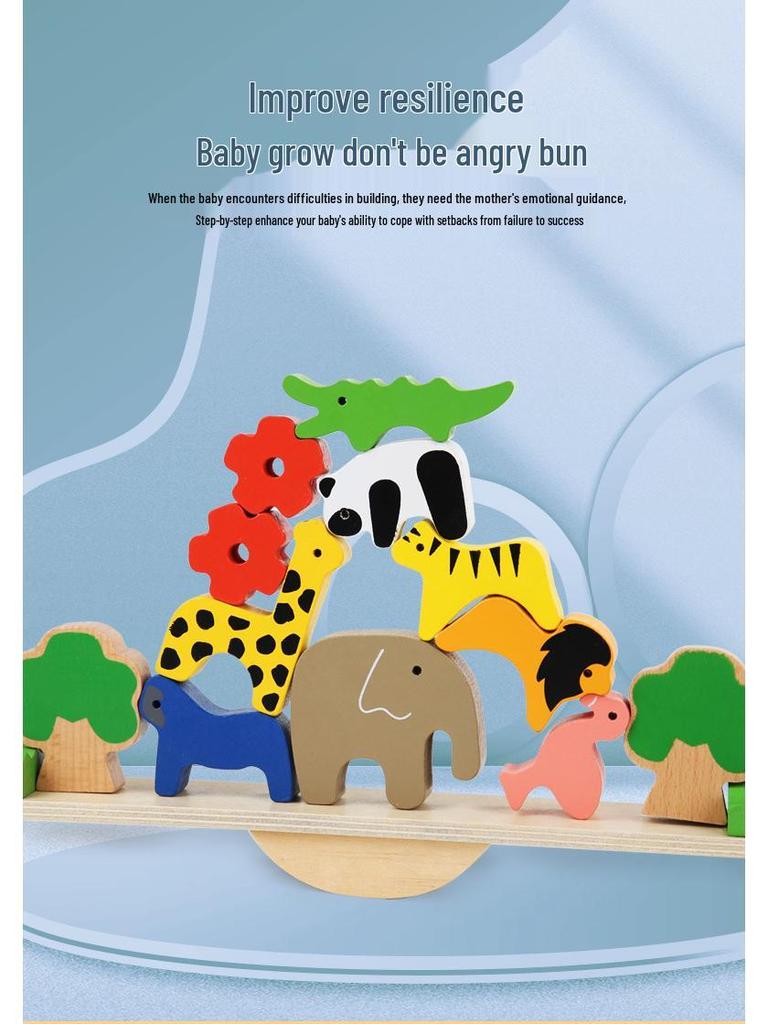 Wooden Animal See-Saw Stacking Game: Fine Motor Skills Educational Toy