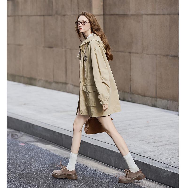 TonLion Women's 2025 Autumn Hooded Mid-Length Jacket