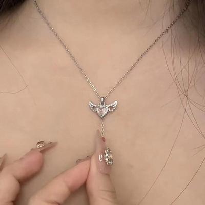 1 sztuka Naszyjnik Srebrny z Anielskimi Skrzydłami w Kształcie Serca dla Kobiet Dziewczyn Wisiorek Choker Naszyjniki Kobiety Estetyczna Moda Biżuteria na Szyję Prezenty
