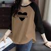 Women's Raglan Sleeve Curved Pullover Top with Back Neck Ribbing - 200g Pure Cotton, Long Sleeve, Printed Design