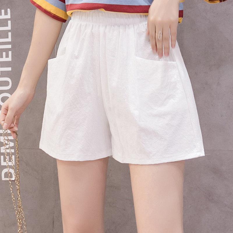 Damen-Shorts aus Baumwoll-Leinen-Mischgewebe mit weitem Bein: Trendige, lässige Bermudas für Frühling/Sommer – für Sport oder Zuhause.