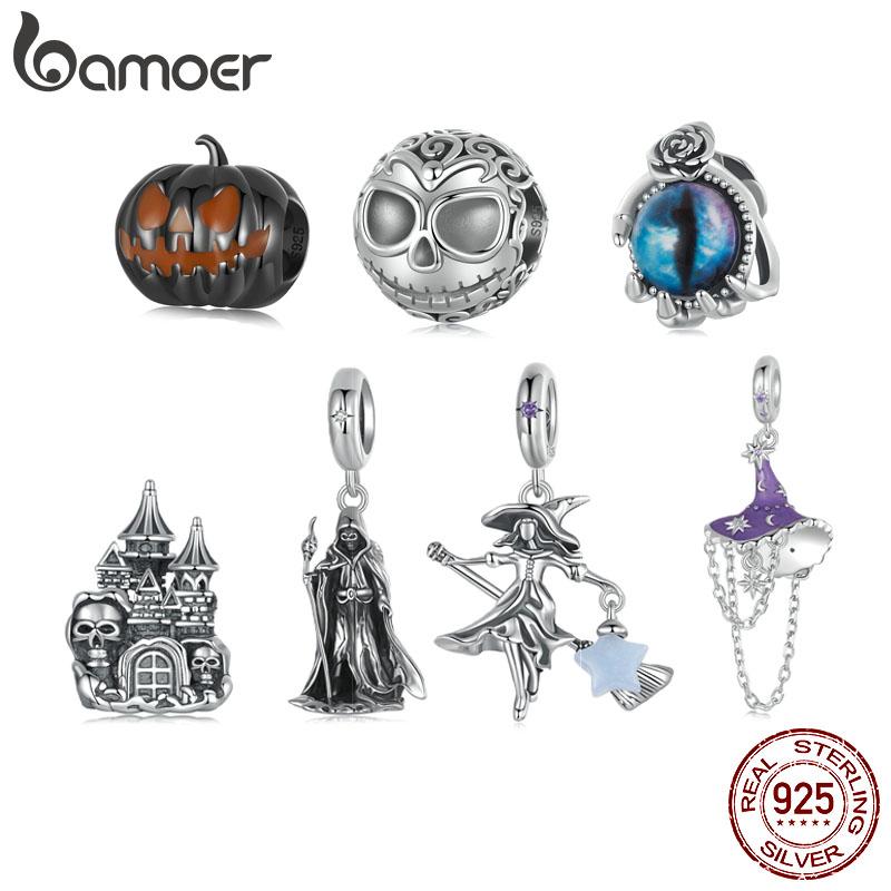 Bamoer Pevné stříbro 925 s čarodějnickým kloboukem/čertovským okem vejde originální náramek a náhrdelník Halloween šperky DIY bamoer kouzlo