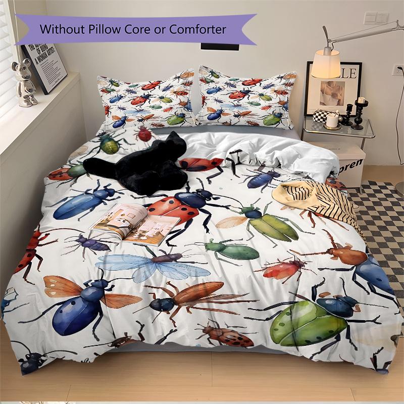 3pcs Insect Design Bedding Set, Including 1 Quilt Cover and 2 Pillow Shams, Without Filling, Soft and Comfortable Home Bedroom Fabric, Fashi