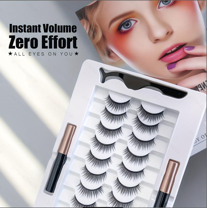 Dual Eyelid Set: Magnetic Liquid Eyeliner with Natural Long Thin False Eyelashes