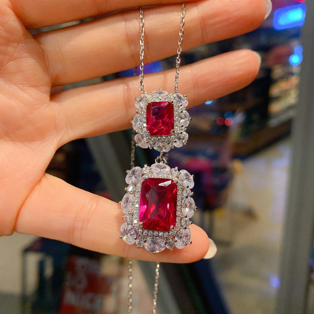 S925 Silver Needle Fashion Simulation Jewelry Accessories Set Imitation Dove Blood Red Corundum Pendant Necklace Women