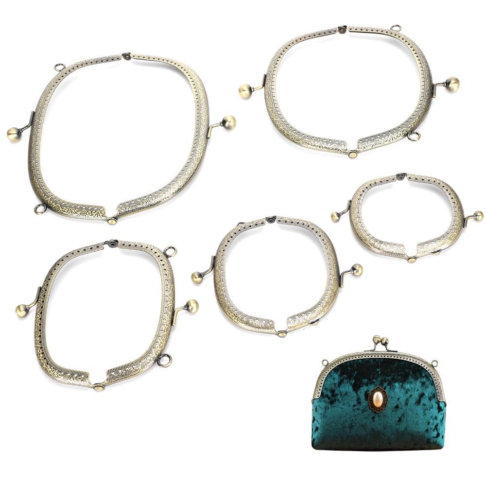 5Pcs Bronze Metal Purse Frame Embossed Texture DIY Bag Making Frame  For Wallet Sewing