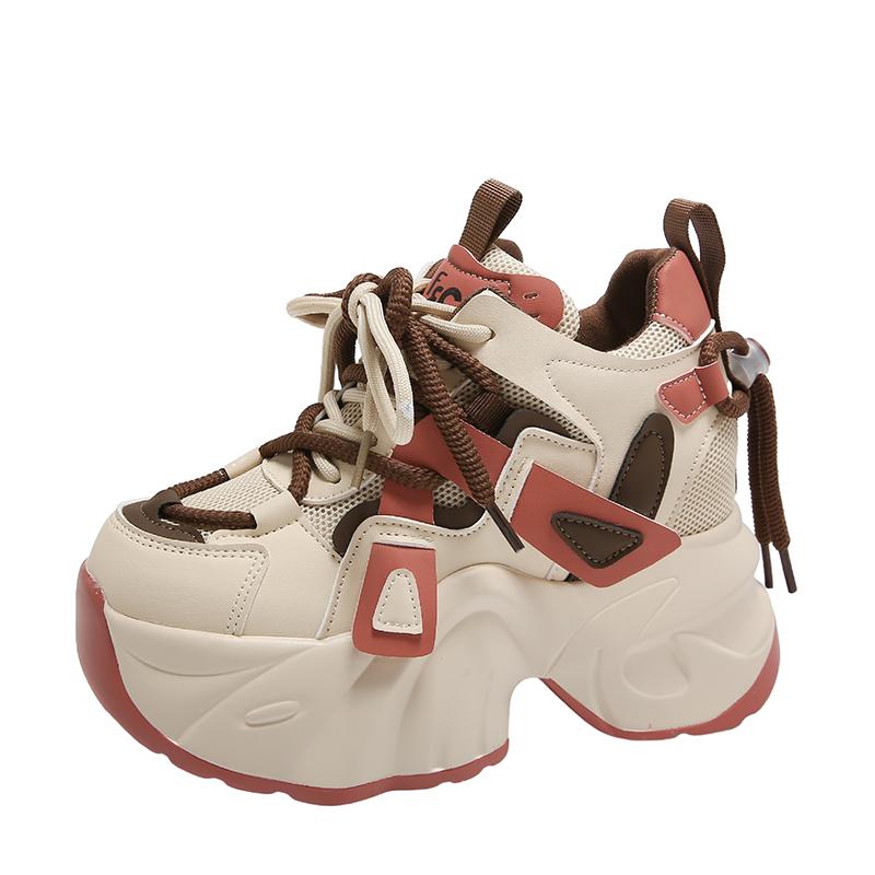 Fashion Fashion 8CM High Platform Sneakers Women Thick Sole Non Slip Sports Dad Shoes Woman Korea PU Leather Chunky Sneakers 2024 Spring