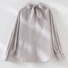 Women's Pure Cotton Striped Shirt with Ribbon Design - Slimming, Loose-Fit, Casual Spring Top