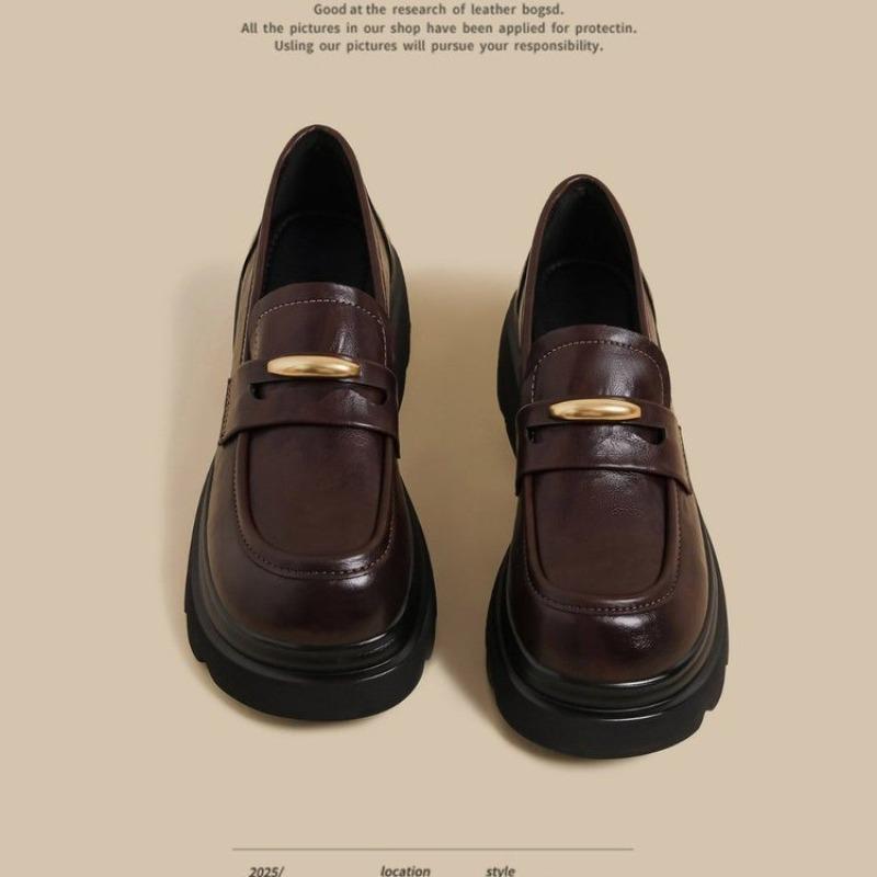 British style platform JK small leather shoes women's new heightening versatile loafers onepedal softsoled single shoes