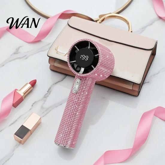 Rhinestone Handheld Fan with Digital Display, Turbo High Speed Portable Powerful Mini Fan, Quiet Operation Cooling for Outdoor Travel