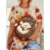 Large Size-Large Size Women's T-Shirt Little Hedgehog Print