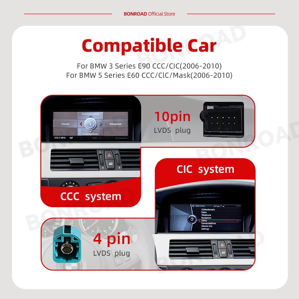 Radio multimedia auto wireless CarPlay cu Android Auto pentru BMW Seria 5/3 E60 E61 E62 E63 E90 E91 E92 E93 M3 CCC CIC monitor