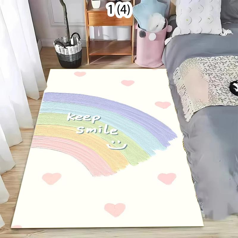 

Cartoon Rainbow Living Room Rug Playful Hand Drawn Letter Smile Print Home Decor Carpet Soft Non-Slip Floor Mat for Kids Bedroom 40X60cm