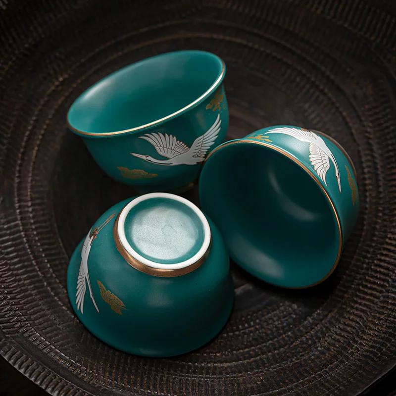 1 Pc Chinese Hand-painted Pine Crane Ceramic Tea Cup Pu'er Master Teacup Handmade Tea Bowl Household Travel Teaware Tea Set