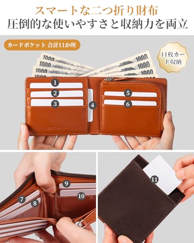 Tochigi Leather Men's Bifold Wallet, Popular Brand, Genuine Leather, Large Capacity, YKK Zipper, Coin Pocket, Crafted by Top Leather Craftsmen, Men's,