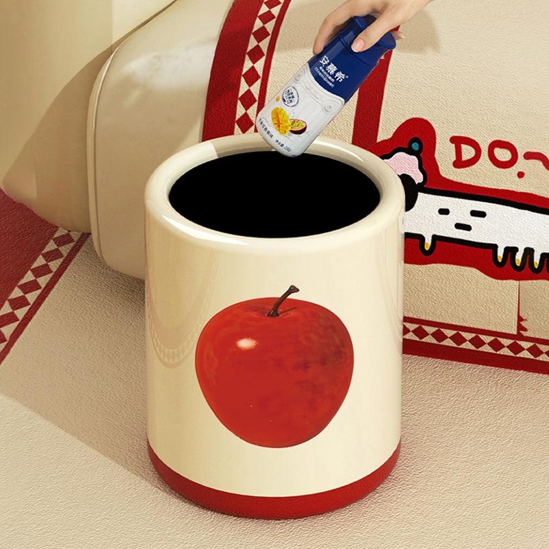 Apple Trash Can Household Storage Bucket Cream Style Fruit Pattern High Appearance Level Large Capacity Trash Can