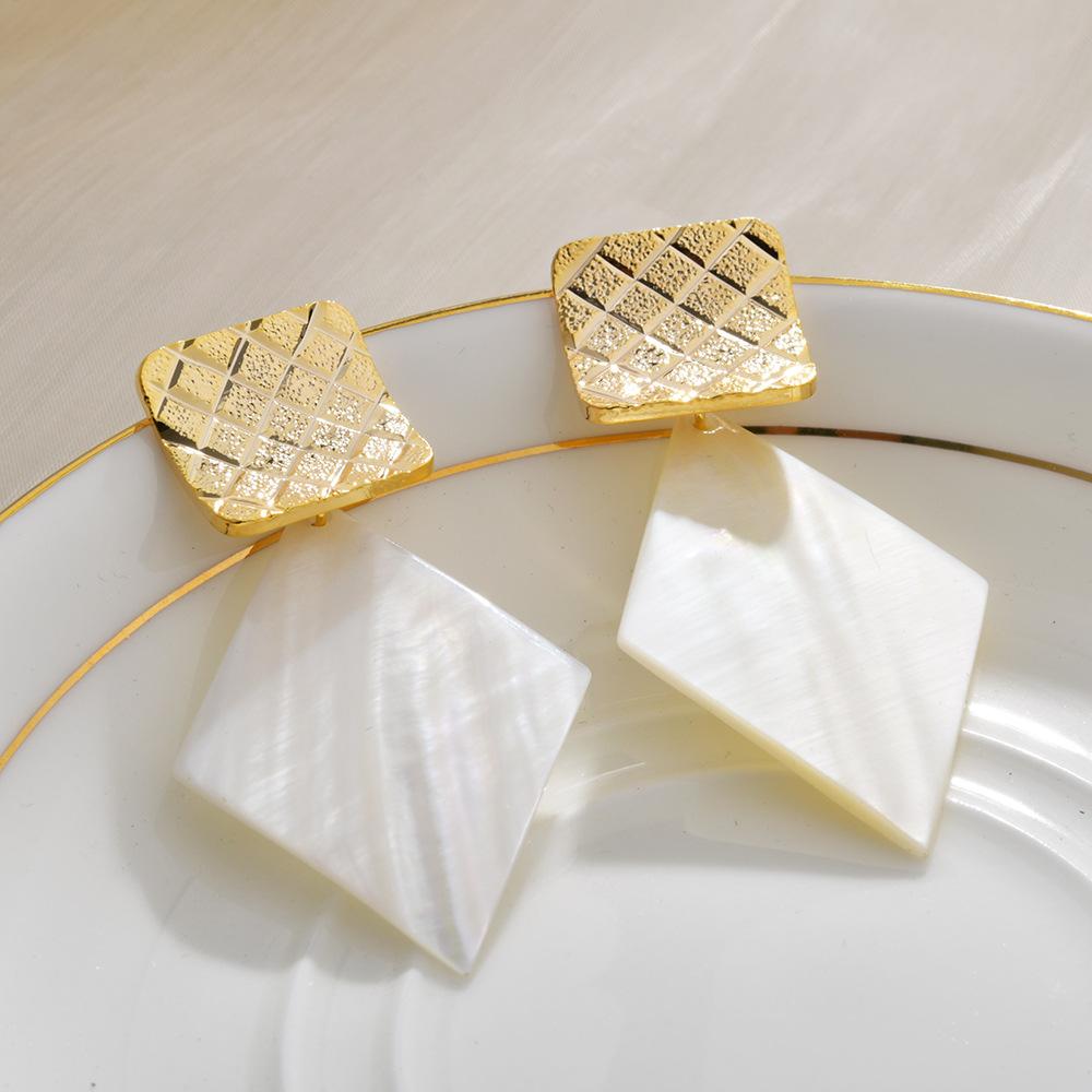 Large Statement Shell Earrings, Geometric Round Ocean Style Drop Hoop Earrings