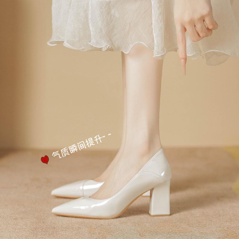 Beautiful high heels women's new temperament soft leather, cm not tired feet thick heels shallow mouth single shoes women