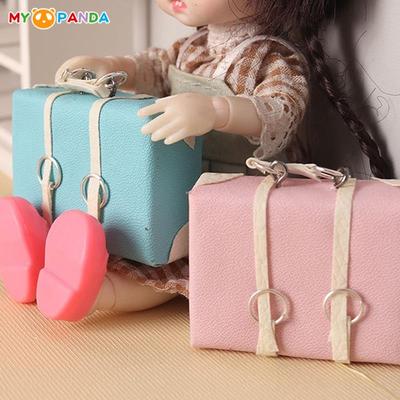Durable 1:12 Dollhouse Miniature Leather Luggage Briefcase Handbag Vintage Suitcase Model Home Life Scene Decor Doll Fashion Accessories