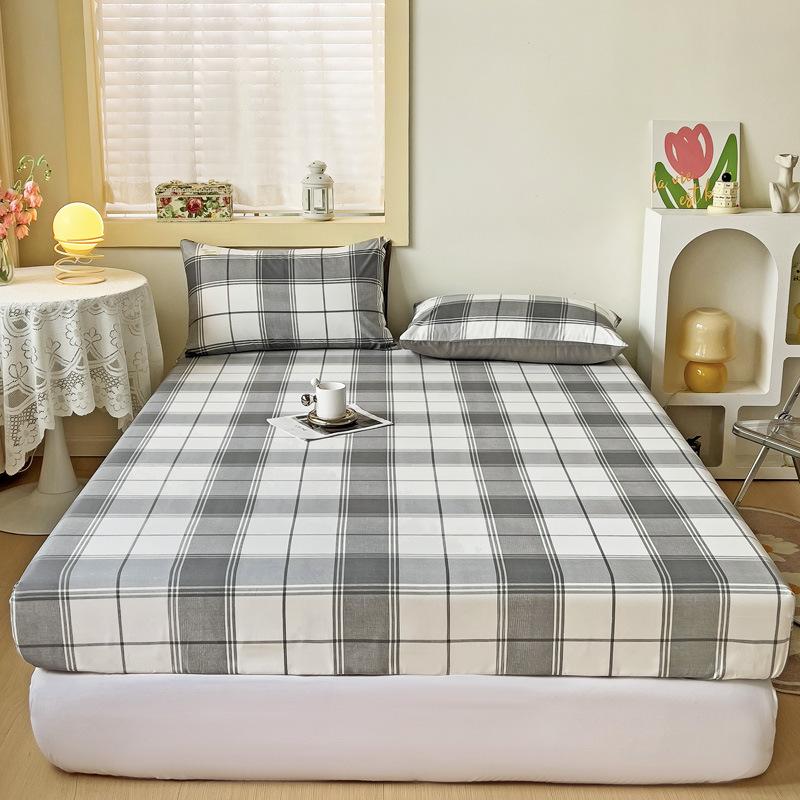 Simple abraded striped mattress single piece washed cotton non-slip fixed mattress cover bed cover Simmons mattress dust protection