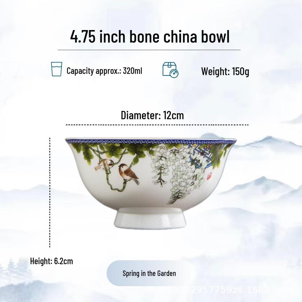 Blue and White High-Foot Bone China Noodle Bowl - Chinese-Style, Anti-Scald, Customizable for Birthdays