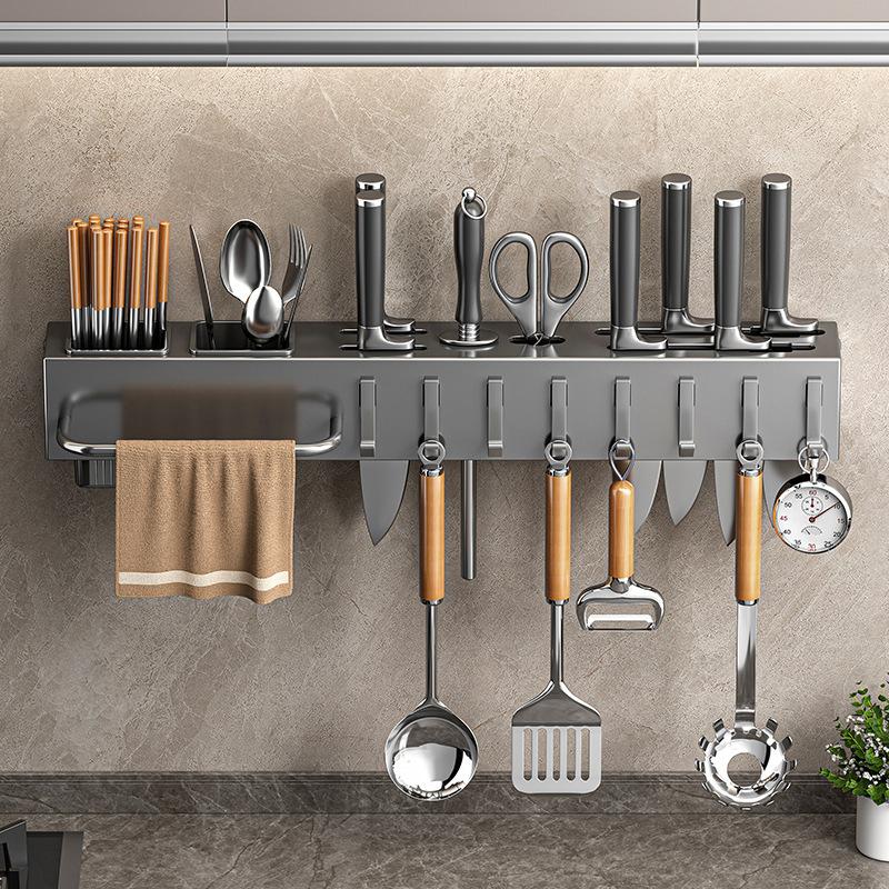 Étagère Murale de Rangement pour Couteaux de Cuisine avec Support pour Couvercles de Casseroles et Organisateur pour Planches à Découper Rangement Intégré pour Ustensiles Ménagers