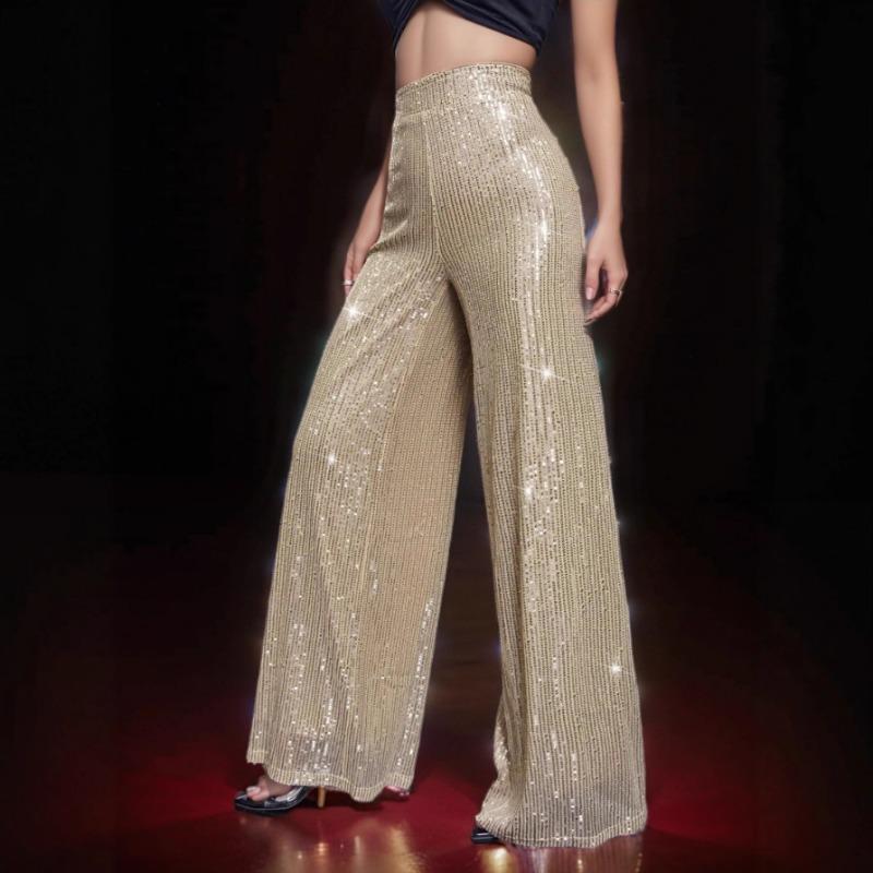 

New Spring and Summer Women s Trousers Solid Color Fashion Sexy Sequin Decorated Floor Mopping Trousers S