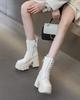 Fashion Punk British Style Girl Thick Sole Side Zip Boots Lace Up Platform Booties For Women Leather PU Chunky Heel Shoes High Top Pumps