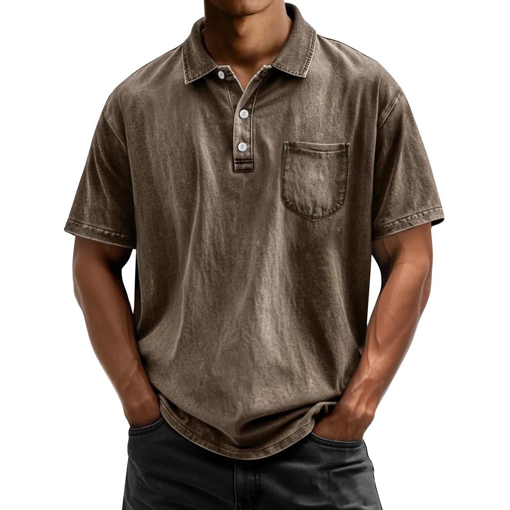 Men's Summer Color Button Short Sleeve Loose Shirt Men's Casual Fashion Tops