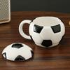 Kaffeebecher mit Deckel im Sportdesign Fußball Baseball Keramiktasse Schwarz Weiß Kariert Rote Nähte Auslaufsicher Mikrowellengeeignet Teetasse