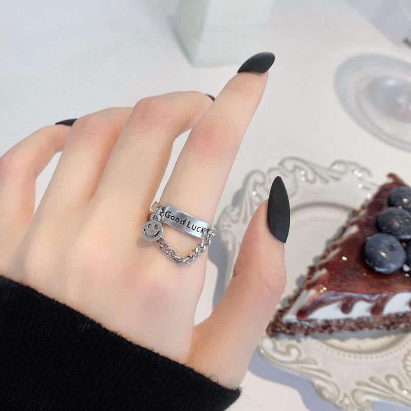 Korean Style Retro Good Luck Letter Knot Open Ring for Women Adjustable Open Ring