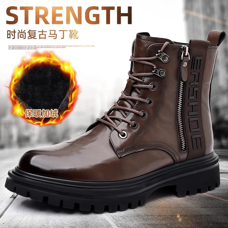 2026 New British Style Men's Short Boots Autumn New Men's Boots Platform Boots Fashionable Black High Top Leather Shoes for Men