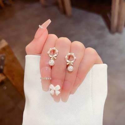 925 Silver Needle Unique Bow Pearl Daily Earrings Female High Sense of Luxury Earrings Niche Design Sense Earrings